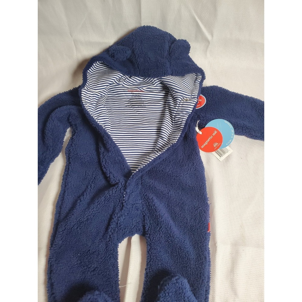 NWT Magnetic Me Bears Blueberry Fleece Pram Bunting Suit 3-6M Magnetic Close